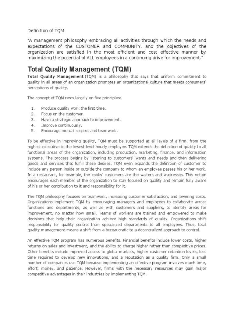 Total Quality Management (TQM) | PDF | Quality Management | Employment