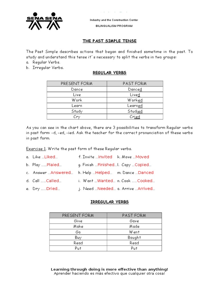the past simple tense pdf verb grammar