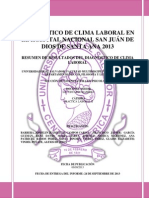 Resumen de Resultados de Diagnostico de Clima Laboral en El Hospital Nacional San Juán de Dios de Santa Ana 2013