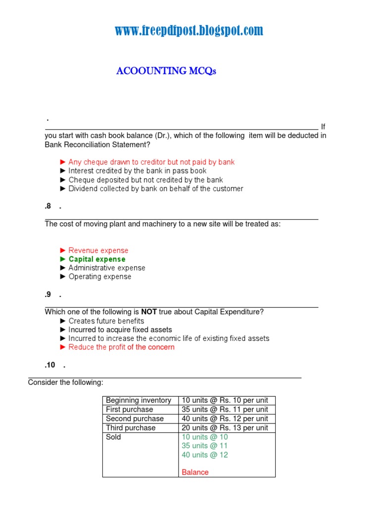 Accounting MCQs Debits And Credits Bookkeeping