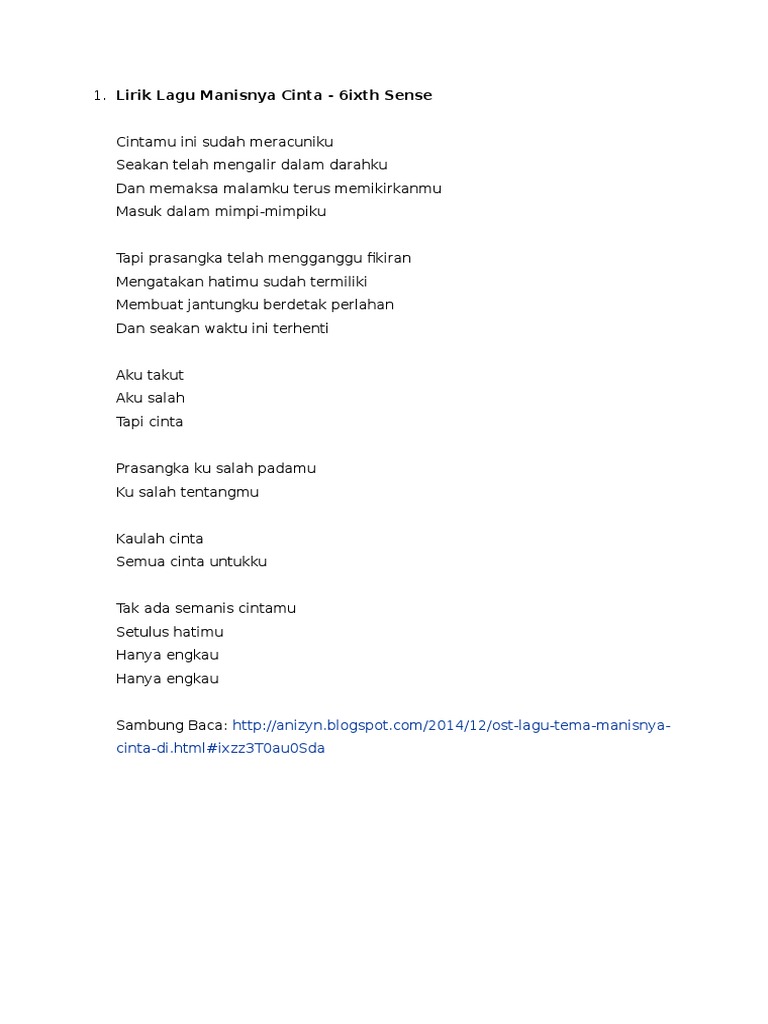 Lirik Lagu Manisnya Cinta  PDF