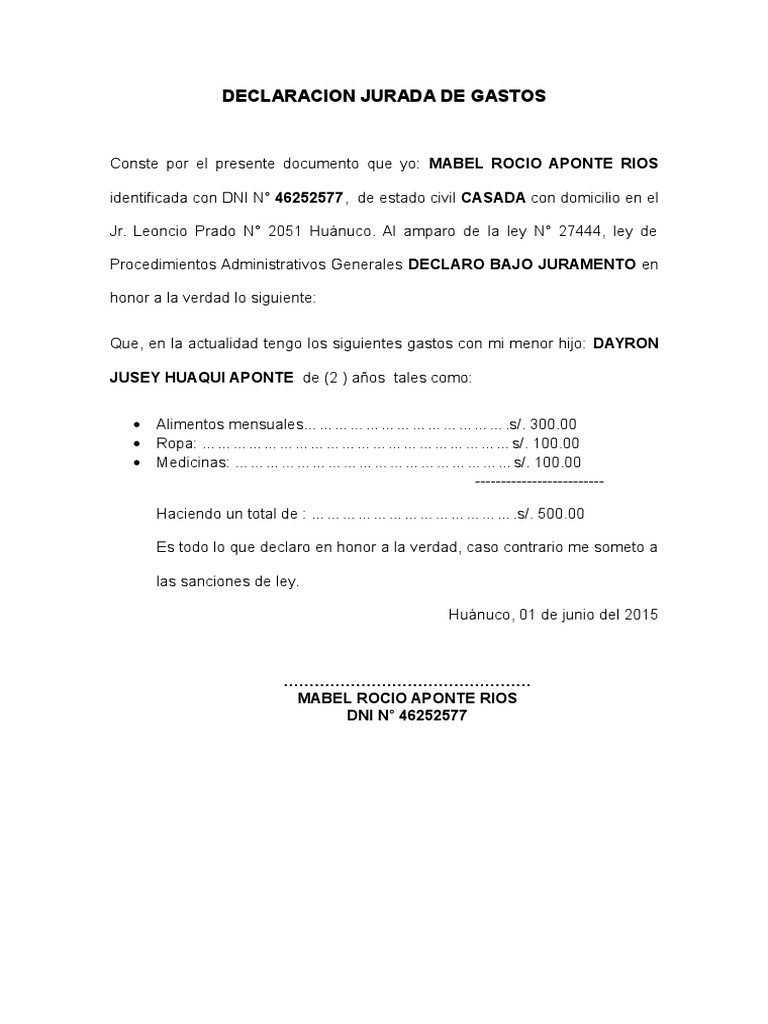 Declaracion Jurada de Gastos | PDF | Derecho