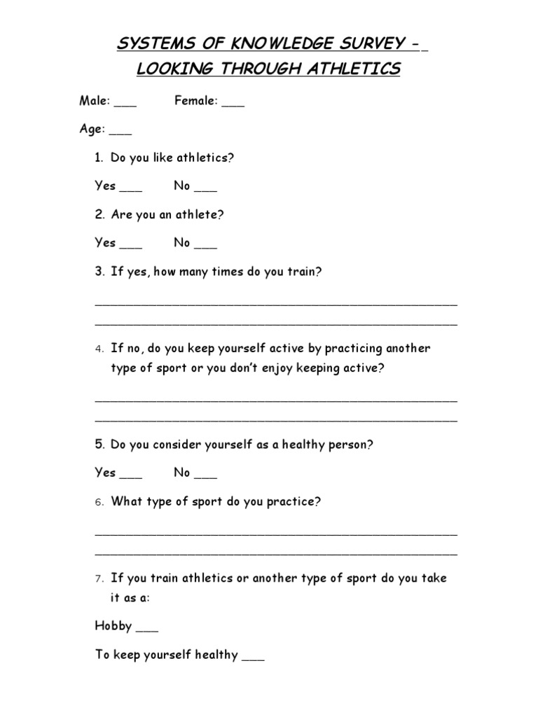 Athletics Knowledge Survey Form | PDF | Career & Growth | Lifestyle
