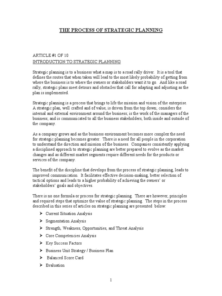 Strategic Planning | PDF | Finance & Money Management