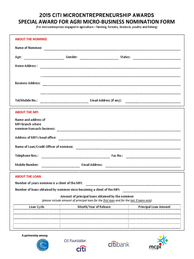 Agri Micro-Business Nomination Form | PDF | Loans | Economies