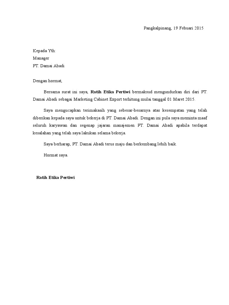 5 Contoh Surat Pengunduran Diri (Resign) Dari Tempat Kerja