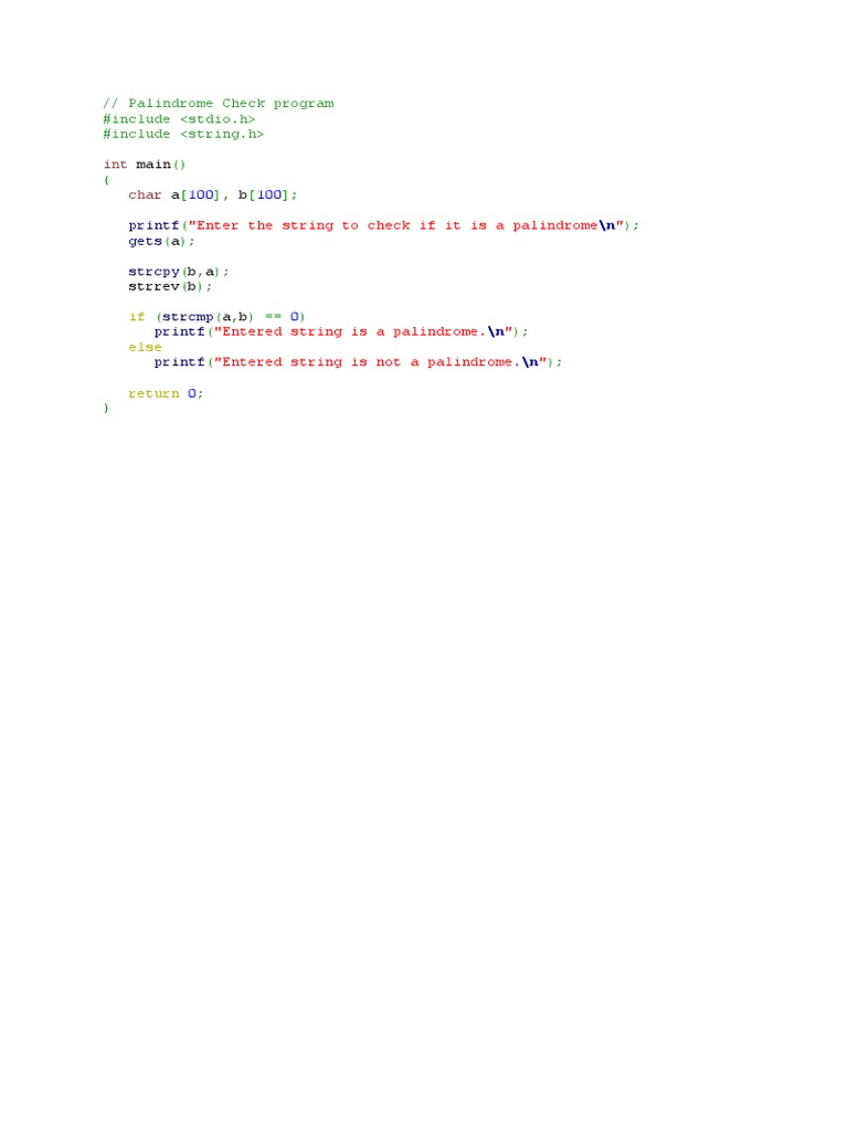 Palindrome Check Program | PDF