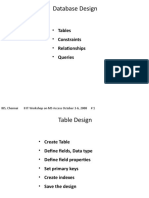 Database Design: - Tables - Constraints - Relationships - Queries