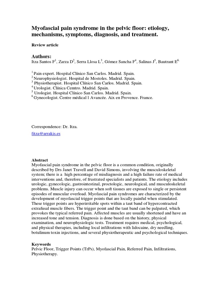 Myofascial Pain Syndrome In The Pelvic Floor Myofascial