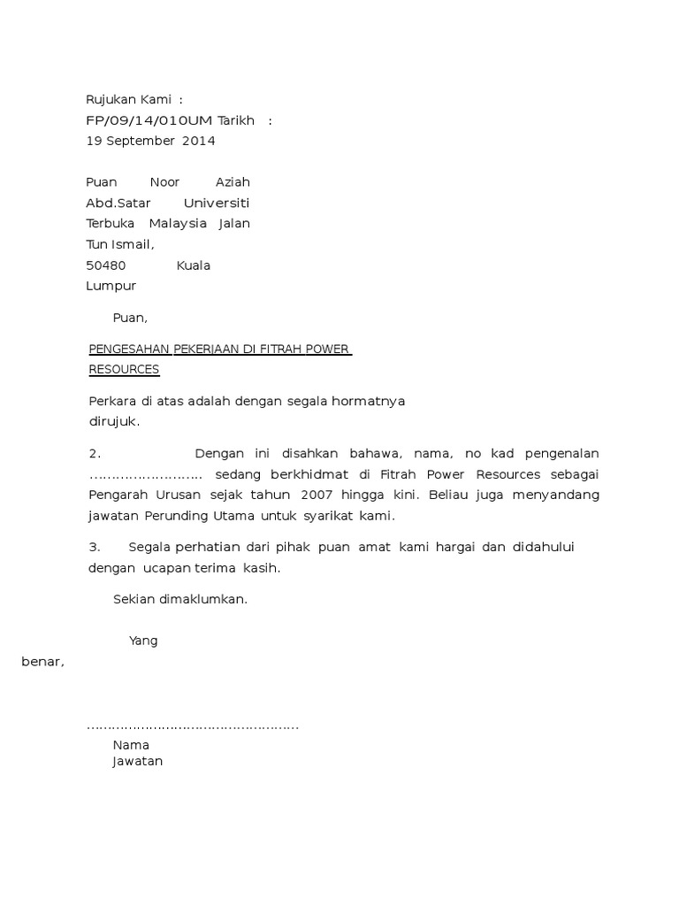 Surat Pengesahan Pekerjaan Pdf
