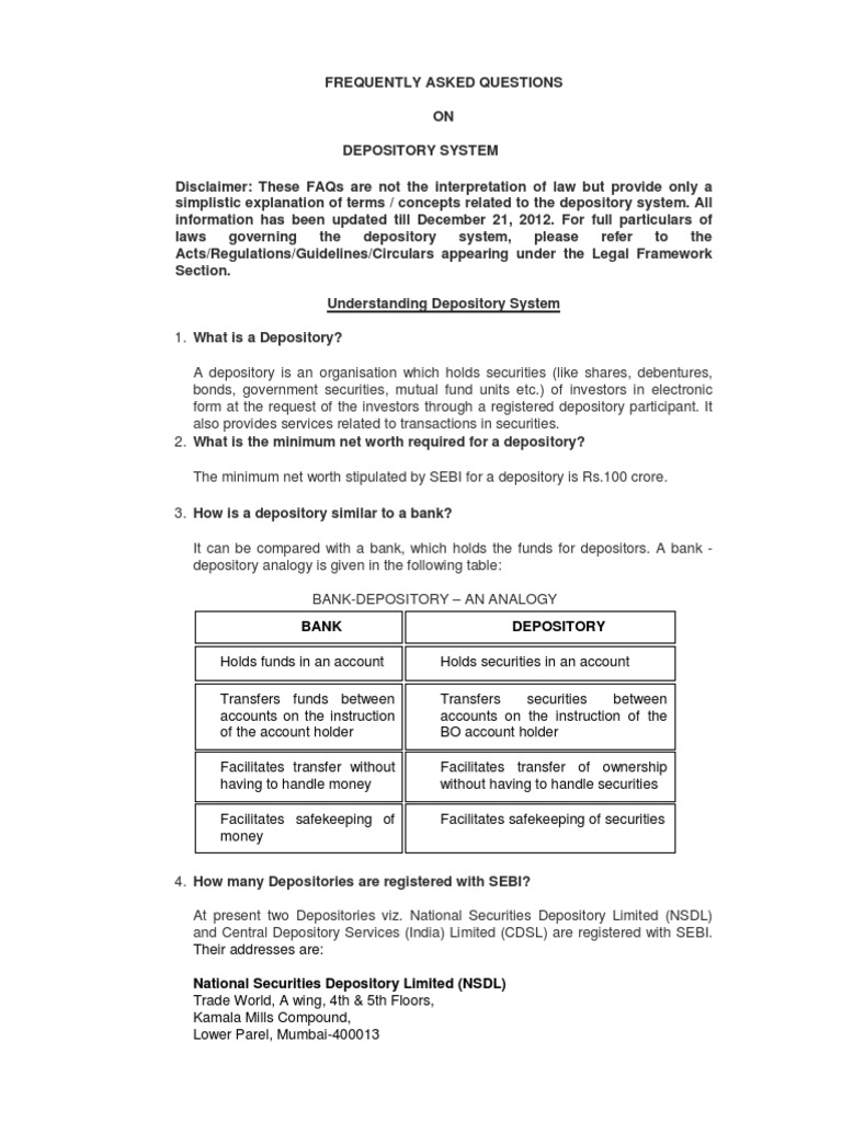 Depository | PDF | Securities (Finance) | Equity Securities
