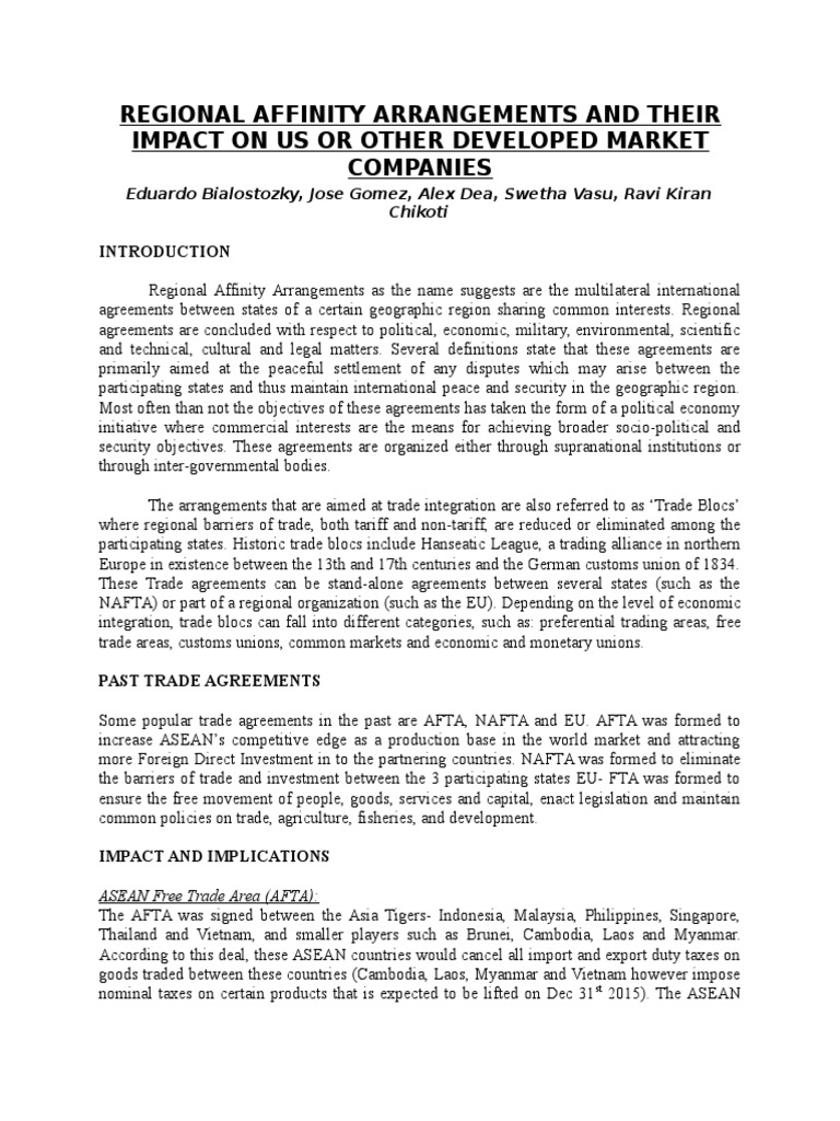 Impact of Regional Trade Agreements | PDF | Trans Pacific Partnership ...