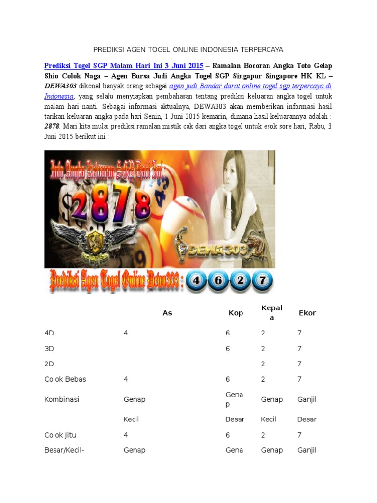 6+ Togel Singapore Malam Hari Ini