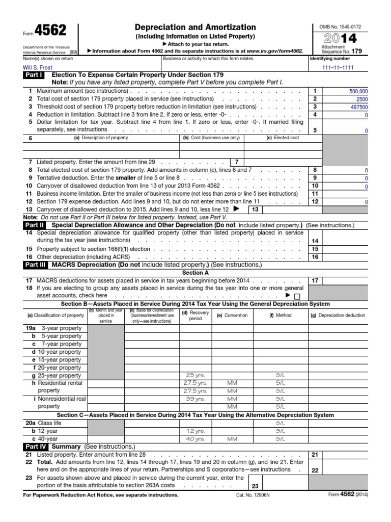 Form 4562 Depreciation Tax Deduction