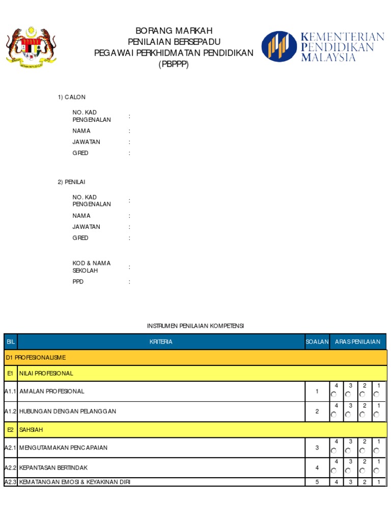 Borang Markah Pbppp Pdf
