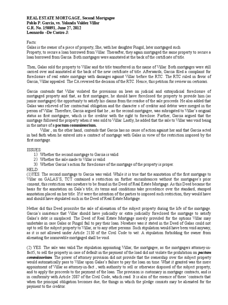 Real Estate Mortgate Case DIgests | PDF | Mortgage Law | Foreclosure