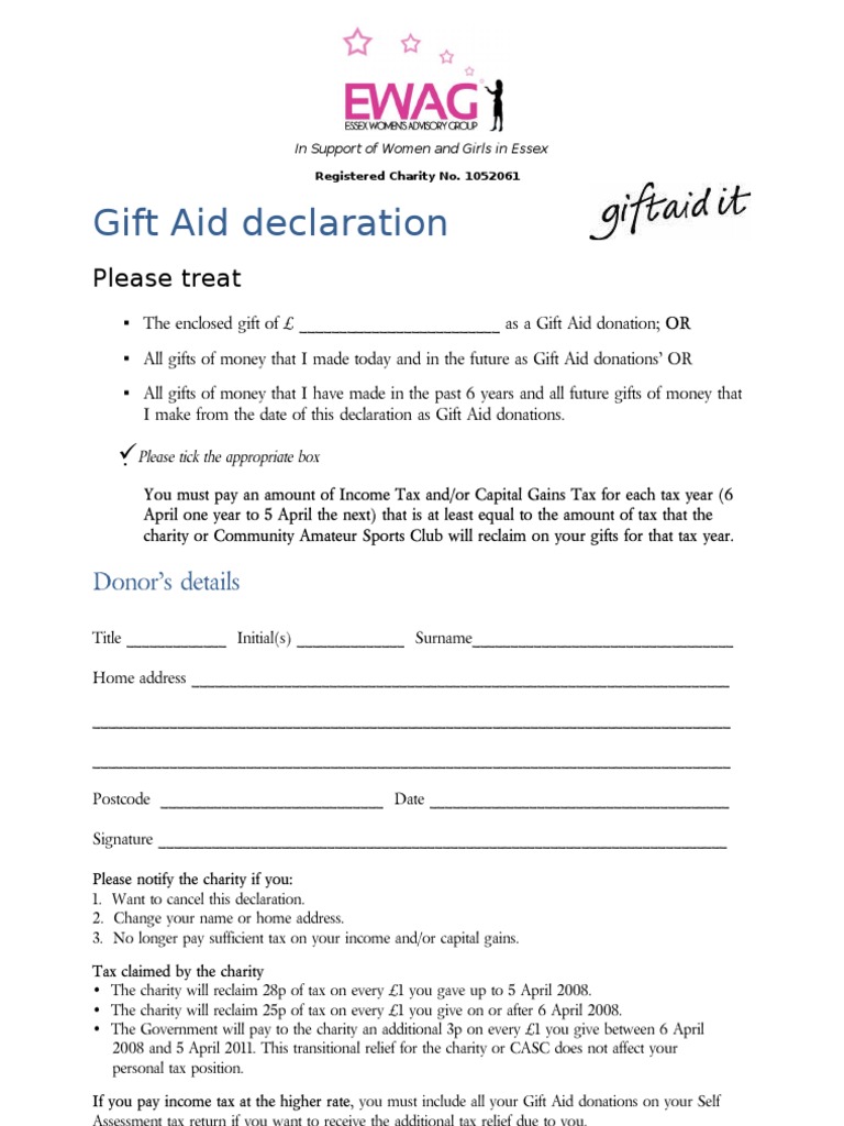 Gift Aid Declaration for Donations | PDF | Finance & Money Management