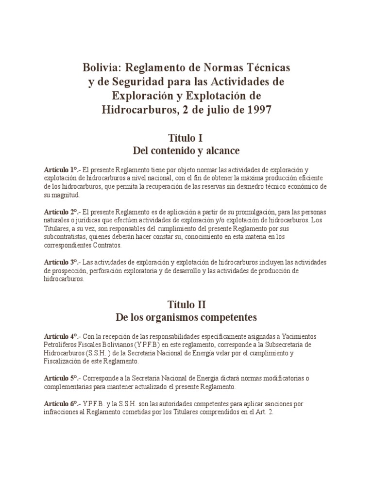 Reglamento de Hidrocarburos en Bolivia | PDF | Pozo de petróleo ...