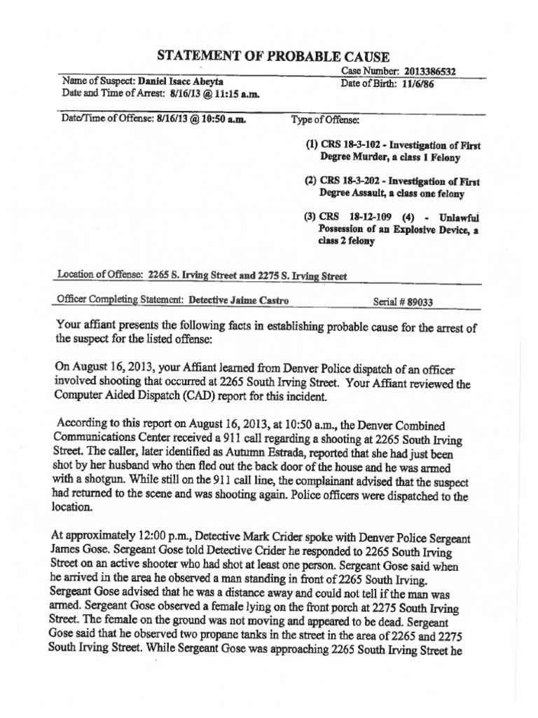 Daniel Abeyta Probable Cause Statement PDF