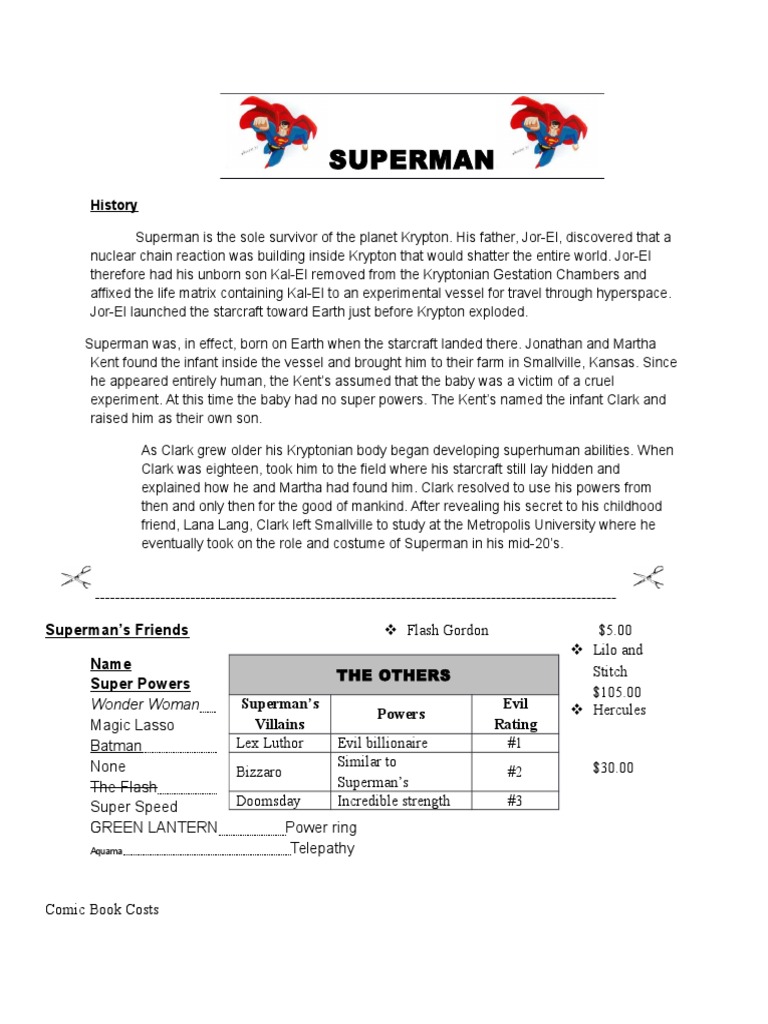 Superman: Origin, Allies, and Enemies | PDF | Science & Mathematics