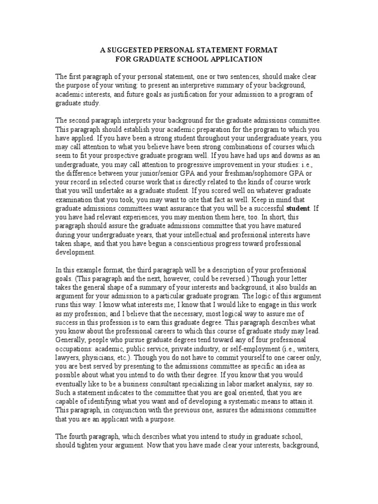 Personal Statement Format for Grad School | PDF | Graduate School ...