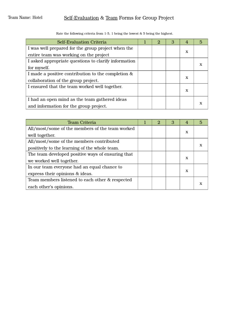 Group Project Self-Evaluation Form | PDF | Career & Growth | Self ...