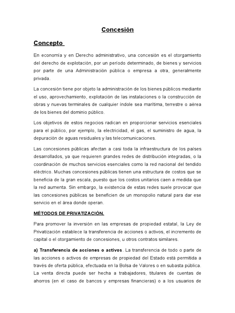 Tipos y ejemplos de concesiones | PDF | Business | Economias