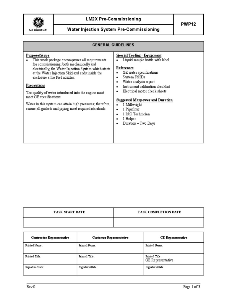Water Injection System Pre-Commissioning | PDF | Valve | Instrumentation