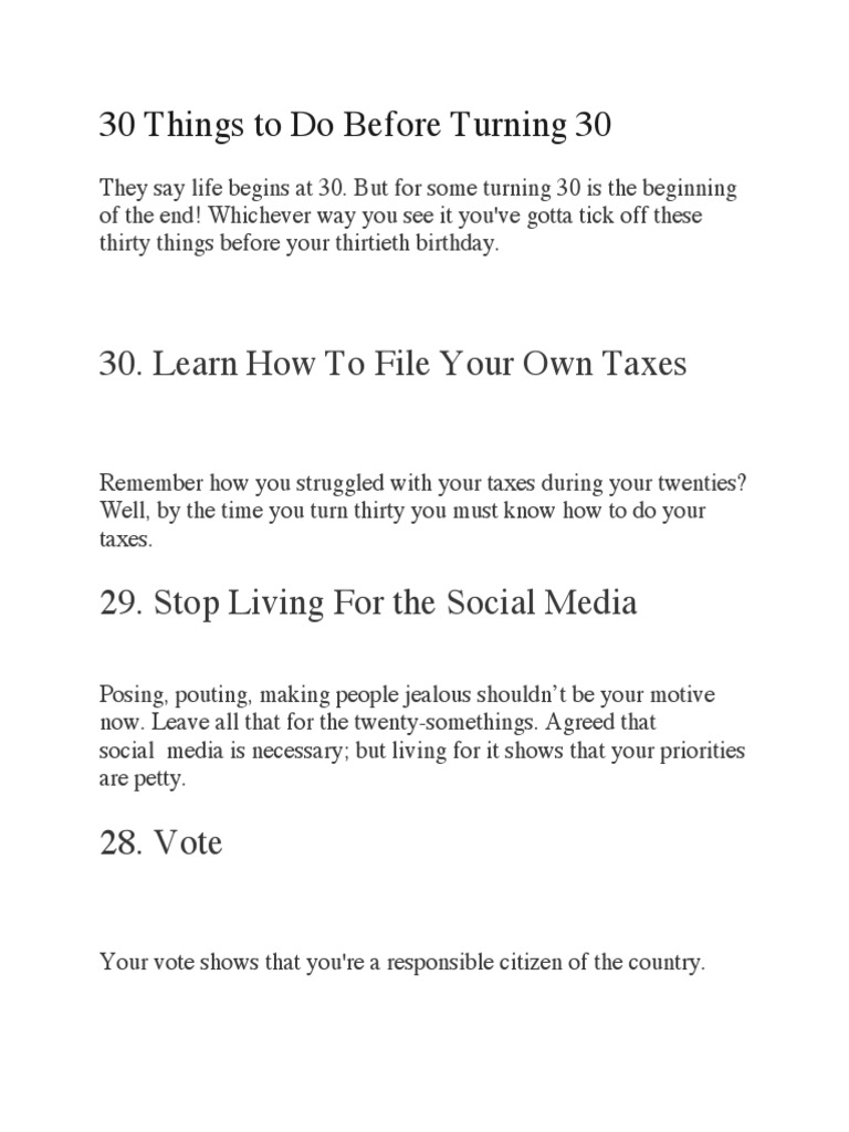30 Essential Experiences Before 30 | PDF