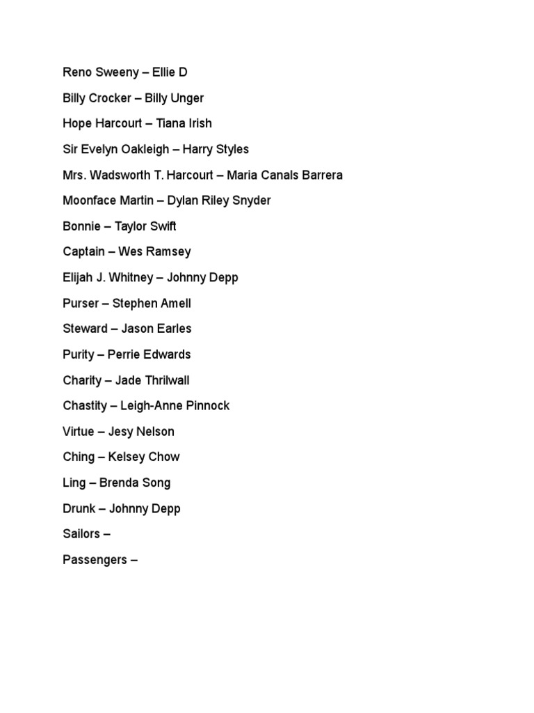 Anything Goes: Character List & Script | PDF | Art