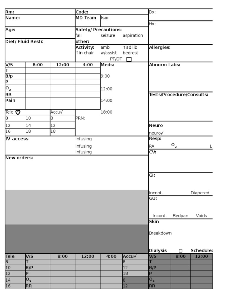 Nurse 3 Day Shift Report Sheet | PDF