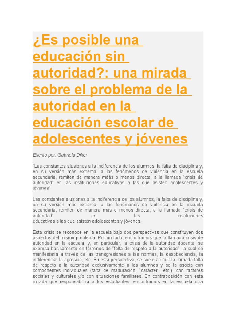 Crisis de autoridad en la educación escolar | PDF | Coerción | Juventud