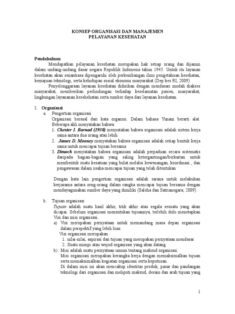 Konsep Organisasi Dan Manajemen Pelayanan Kesehatan