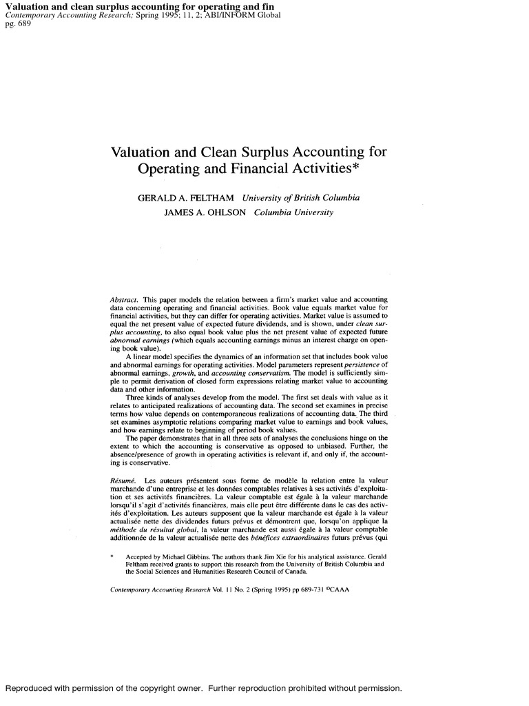 Valuation and Clean Surplus Accounting | PDF | Copyright | Government ...
