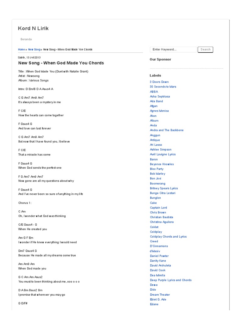 New Song When God Made You Chords Kord N Lirik Pdf Musicians Artists