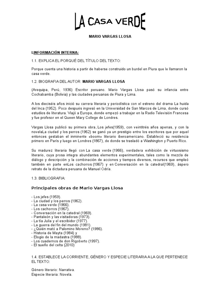 La Casa Verde | PDF | Novelas