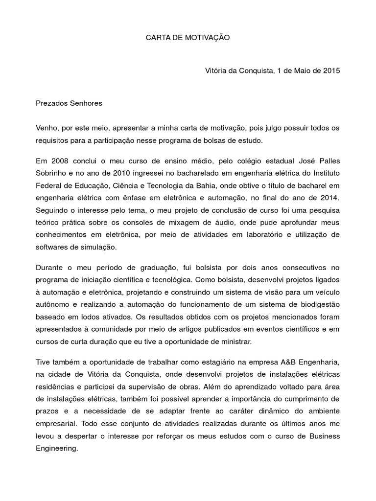 Carta De MotivaÃ§Ã£o Pdf  P Soalan