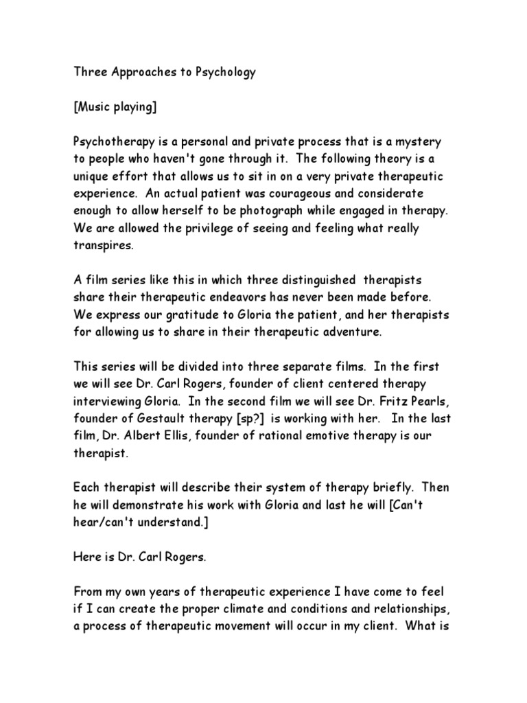 Three Approaches To Psychotherapy Gloria PDF Gestalt Therapy
