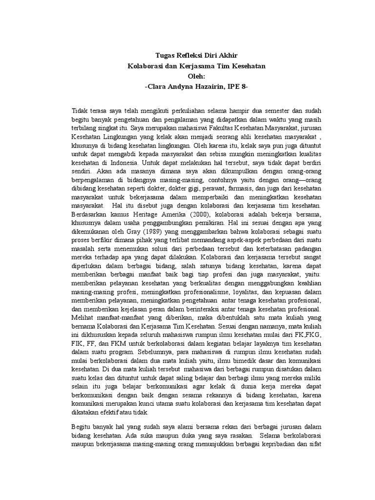 Tugas Refleksi Diri Akhir Pdf