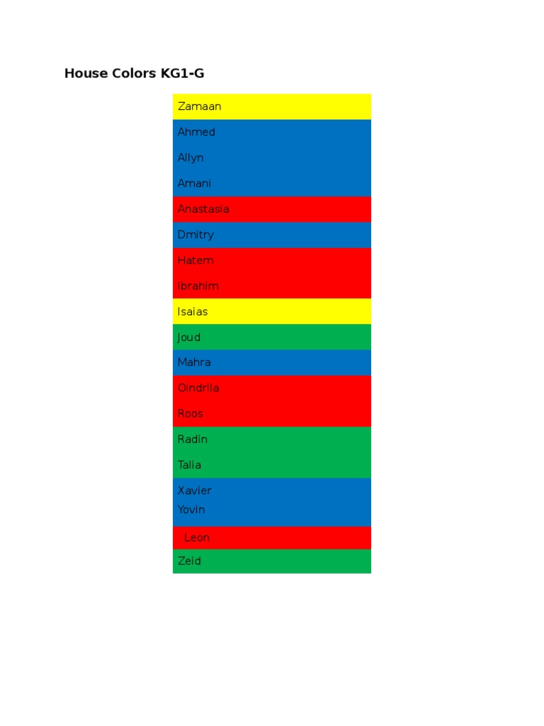 KG1-G House Colors List | PDF