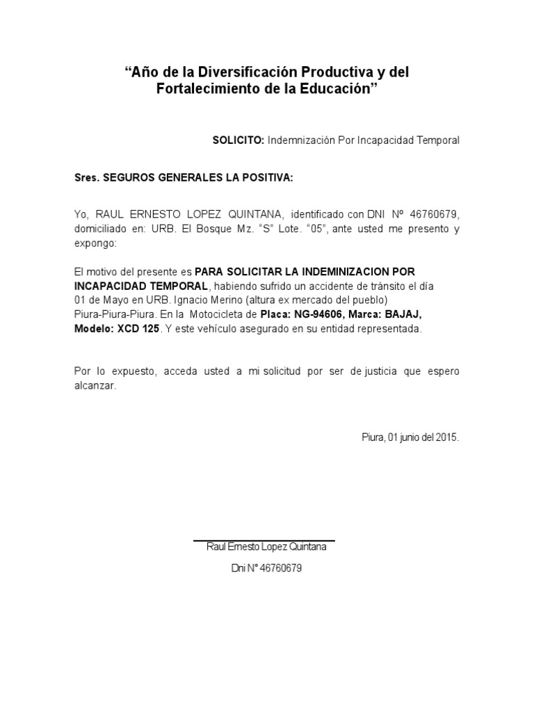 modelo de solicitud por incapacidad temporal