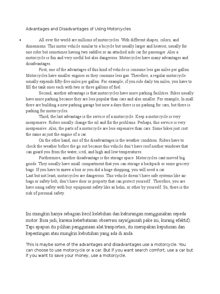 Advantages and Disadvantages of Using Motorcycles 12121212121212121