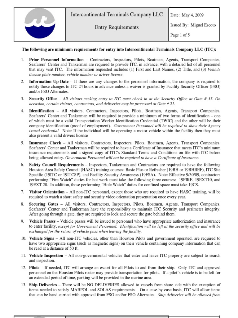 ITC Entry Requirements PDF Identity Document