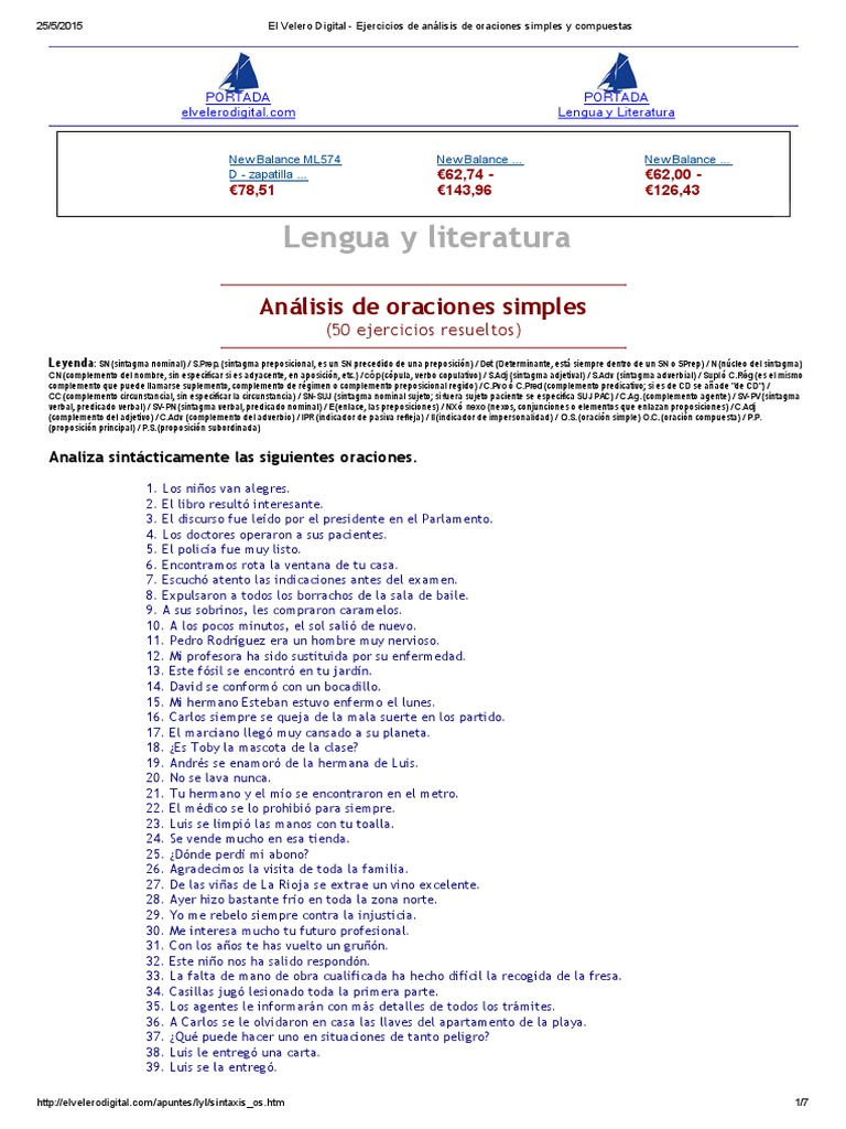 Ejercicios de Análisis de Oraciones Simples | PDF | Predicado ...