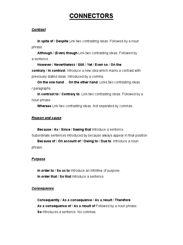 English Connectors | PDF | Phrase | Comma