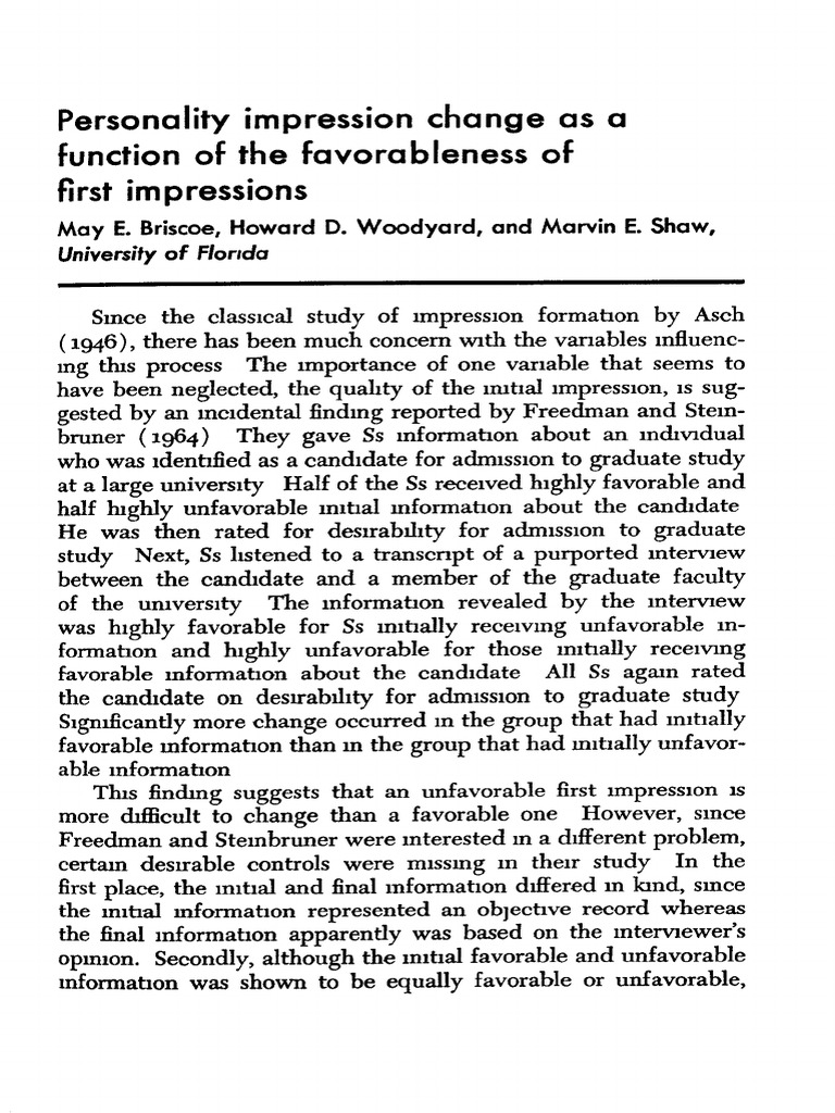 Impact of First Impressions on Perception | PDF | Experiment | Analysis ...