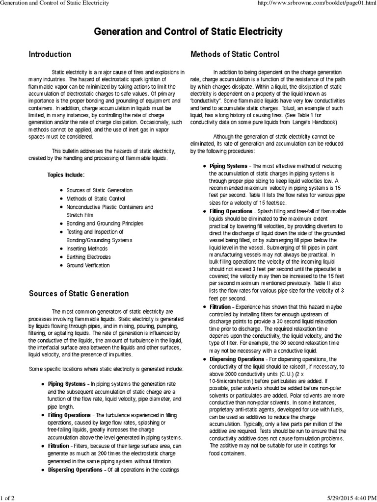 Static Electricity Hazards and Control | PDF | Electrostatics | Electricity