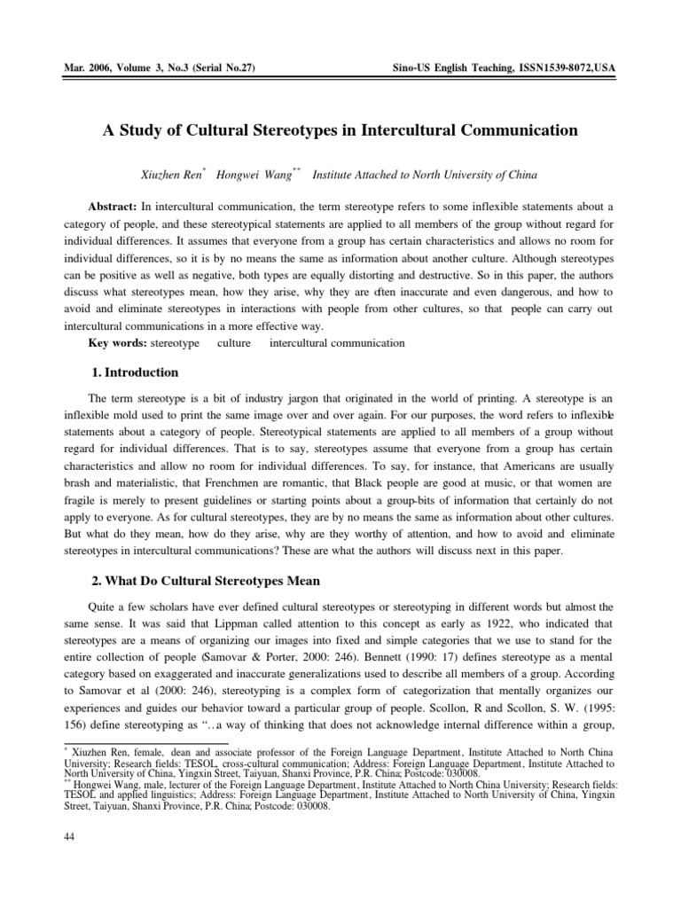 A Study of Cultural Stereotypes | PDF | Stereotypes | Cross Cultural ...