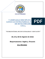 Circular N º 1- V Jornadas Disciplinares de Lenguas Extranjeras- Facultad de Humanidades - UNCa.