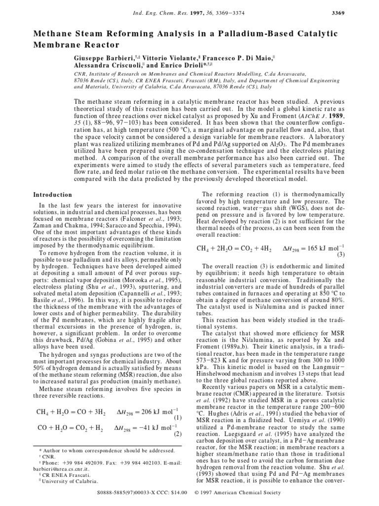 Methane Steam Reforming | PDF | Chemical Reactor | Palladium